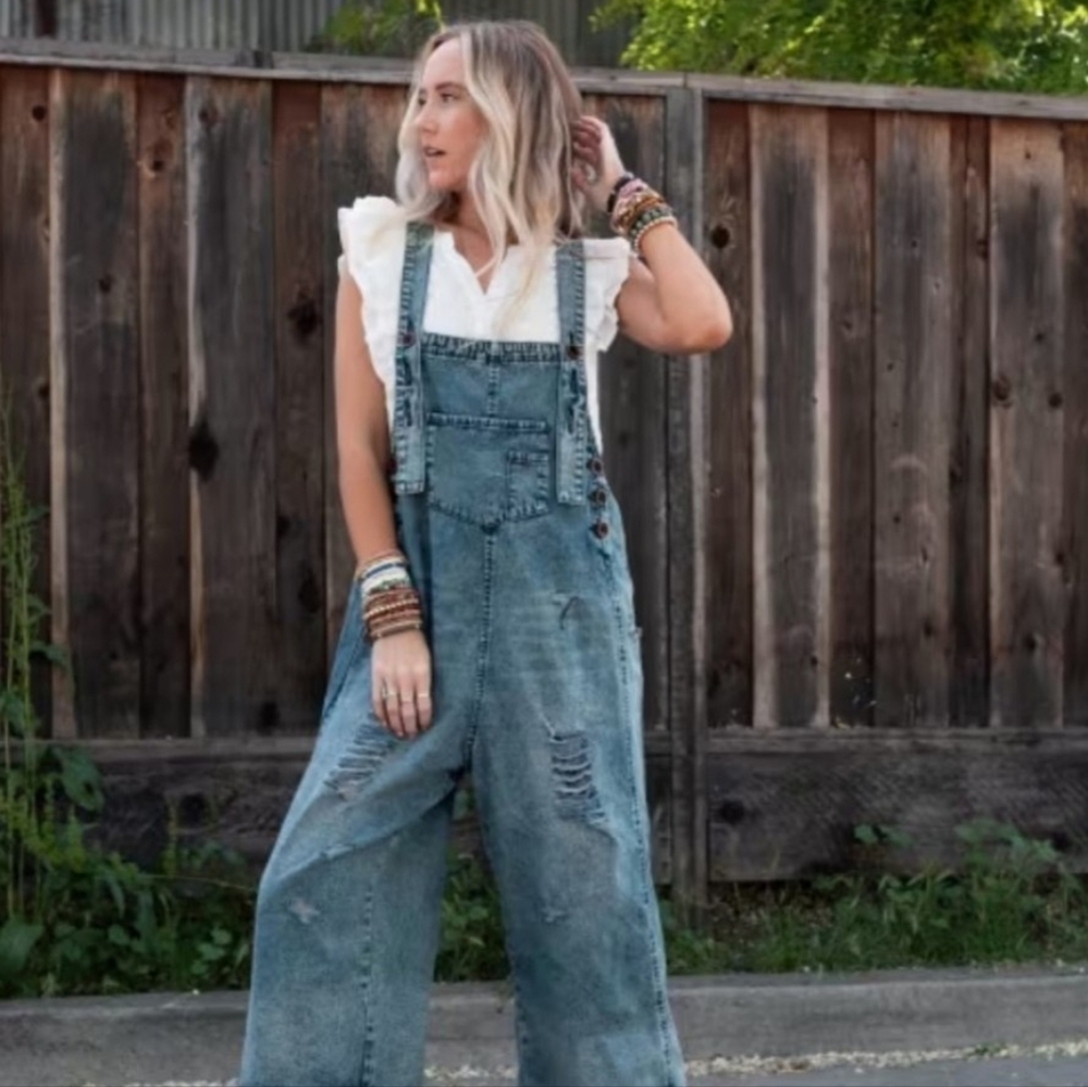 Easel Brand Wide Leg Slouchy Romper Overalls Sz Large